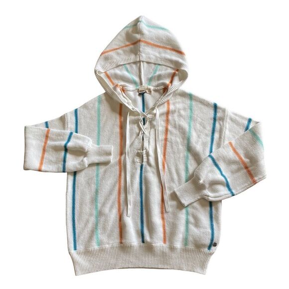 ROXY White Rainbow Hoodie Stripes Medium Hooded Sweatshirt Pullover Athleisure - Picture 2 of 10